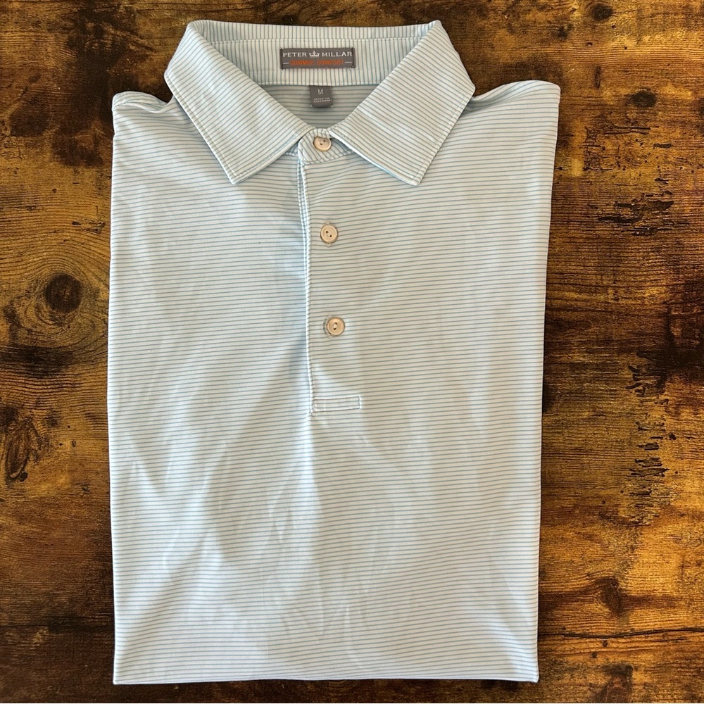 Peter Millar Sky Blue Striped Polo Shirt Summer Comfort